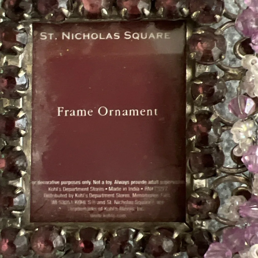 St. Nicholas Square Photo Frame Ornament Beaded Hanging Small Everyday Decor NWT
